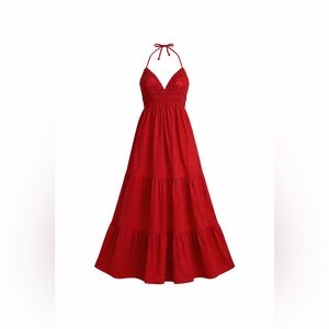 Elegant Red Halter Maxi Dress
